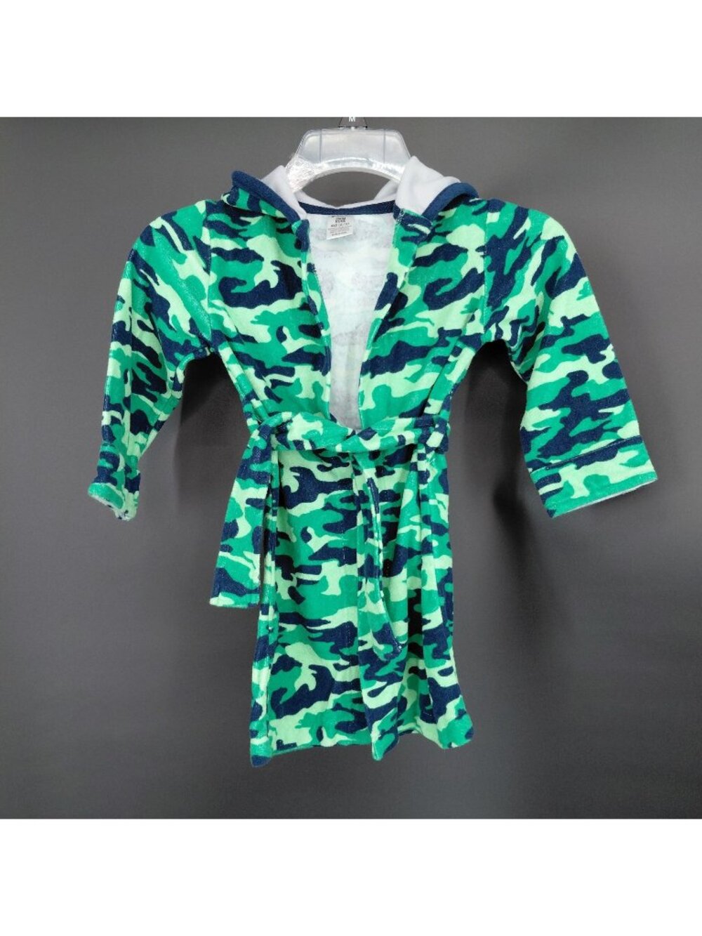 Swim Bath Terry Robe Bathrobe Kids 2XS 2/3 Green Camo Hood Monster Mouth NEW